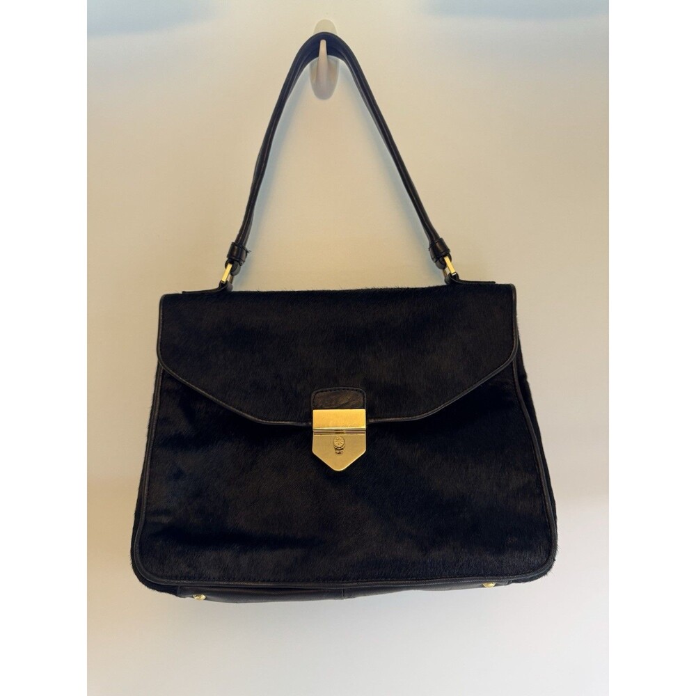 Isaac Mizrahi Black Genuine Leather Shoulder Bag- Faux Fur